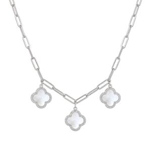Silver Triplet M.O.P Clover Cz Designer Chain