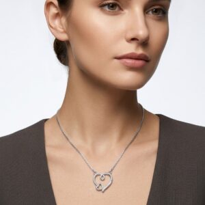 Alternative view of Silver Cz Heart Outline Pendant With Chain