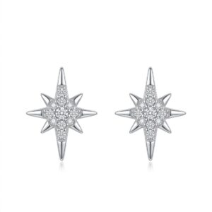 Silver Celestial Elongated Star Cz Stud Earrings