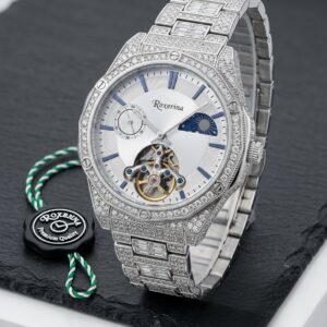 Silver 925 Lunar Brilliance Cz Diamond Automatic Watch For Men