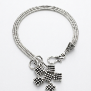 Silver Jaipuri 3-Line Square Oxo Tassel Bracelet