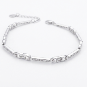 Silver Sleek CZ Curb & String Bracelet