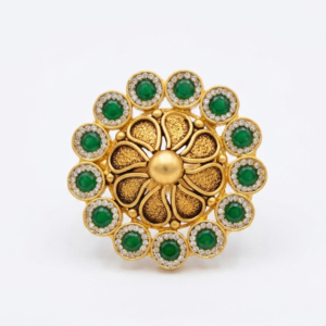 Silver 925 Green Cz Kundan Round Cocktail Ring