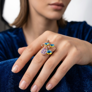 Alternative view of Exclusive Blooming Floral Enamel & Kundan Cocktail Ring