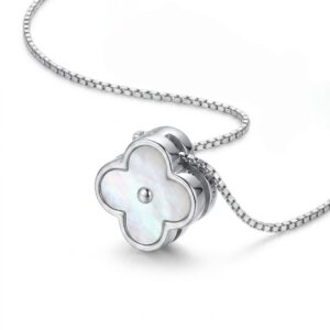 Alternative view of Silver 3D Dual Side M.O.P Clover Chain