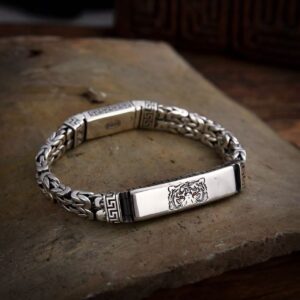 Alternative view of Silver Men’s Byzantine Chain Tiger & Greek Key Bracelet