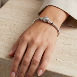 Alternative view of Silver Jaipuri Oxo Shell with Pipe & Beads Bracelet