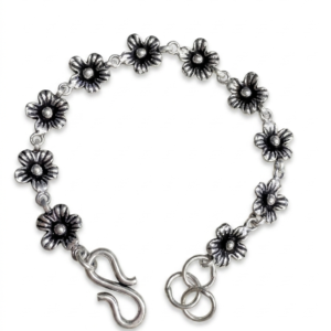 Silver Jaipuri Oxidised Floral Bracelet
