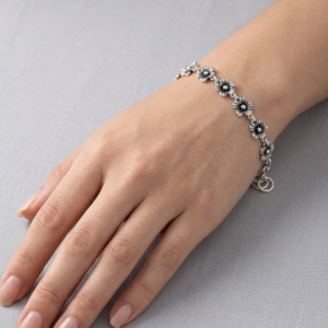 Alternative view of Silver Jaipuri Oxidised Floral Bracelet
