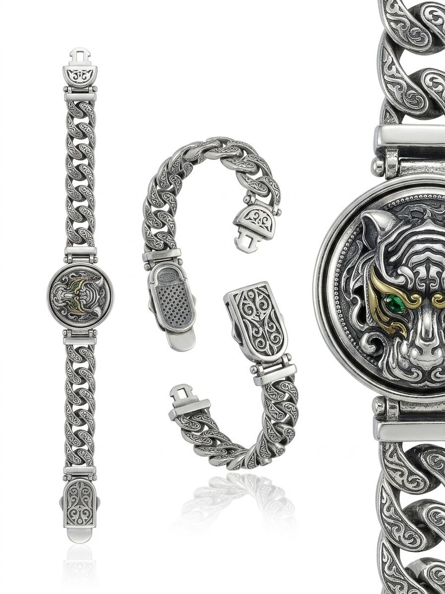 Silver Spinning Lion Indo-Style Bracelet - Image 3