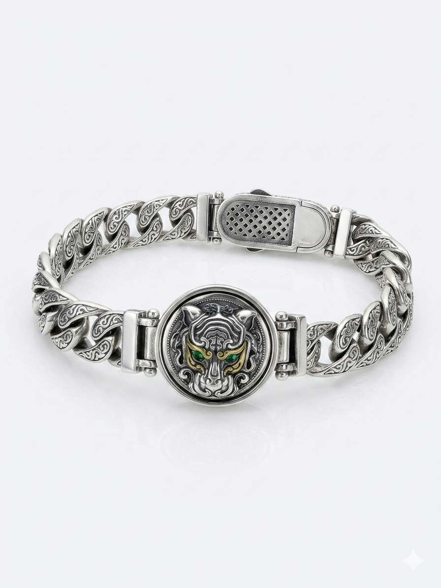 Silver Spinning Lion Indo-Style Bracelet