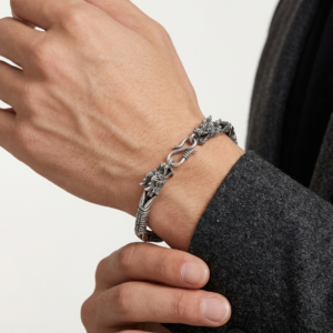 Alternative view of Silver Twin Dragon Indo Bracelet