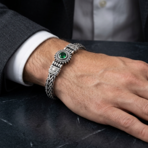 Alternative view of Silver Green Stone Two-Way Indo Bracelet