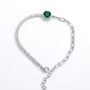 Silver Italian Chain Green Stone Tennis Bracelet