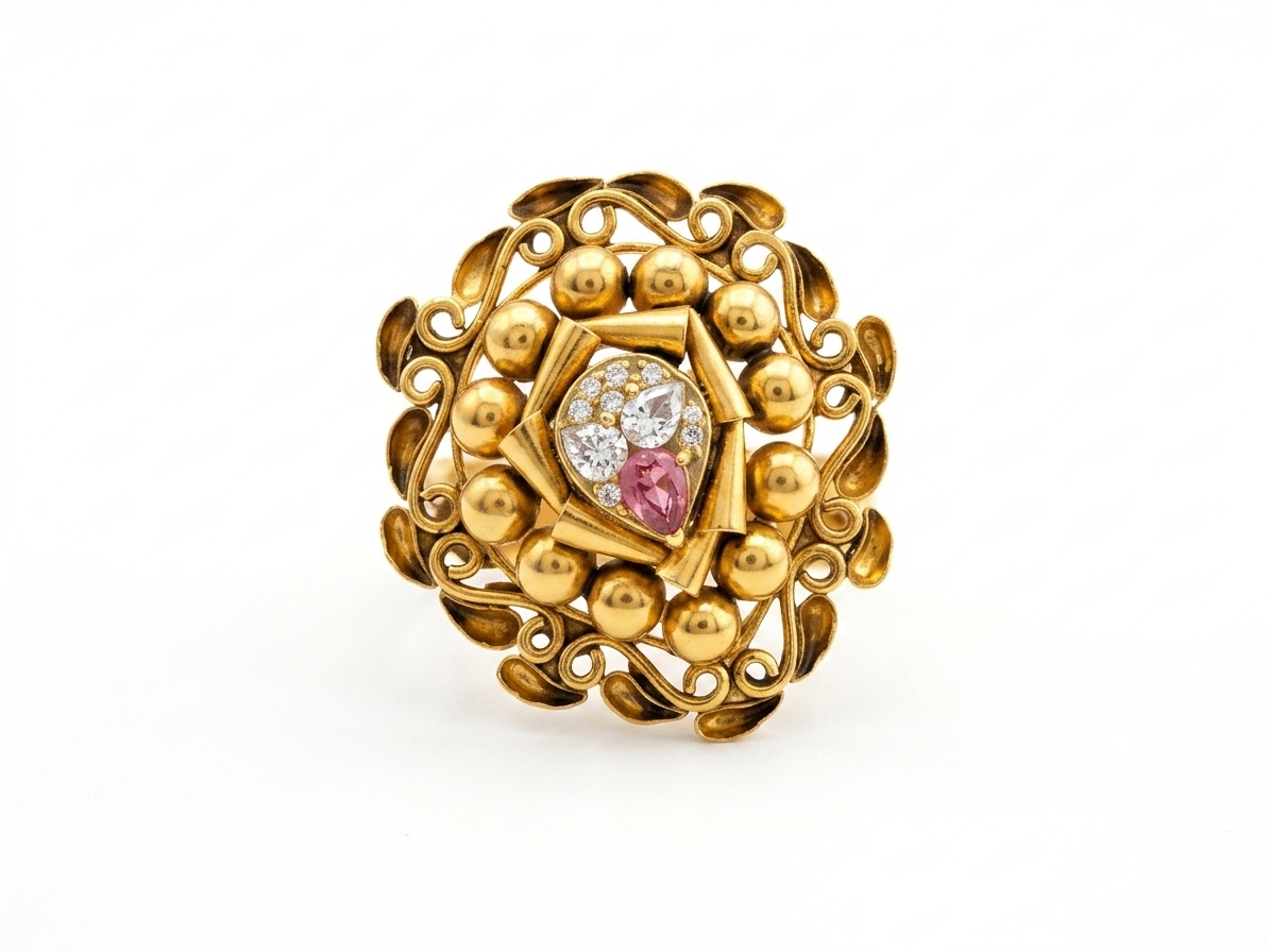 Silver 925 Pear & Beads Cocktail Ring
