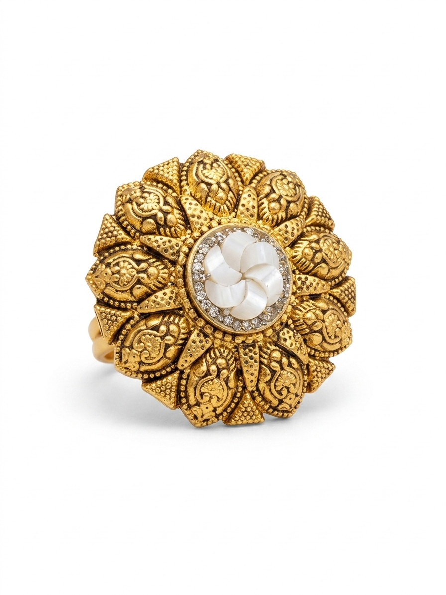 Silver 925 Embroidered Floral Cocktail Ring