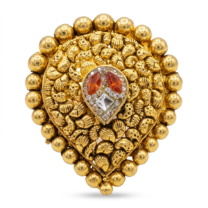 Silver 925 Pear Shaped Orange Kundan Cocktail Ring