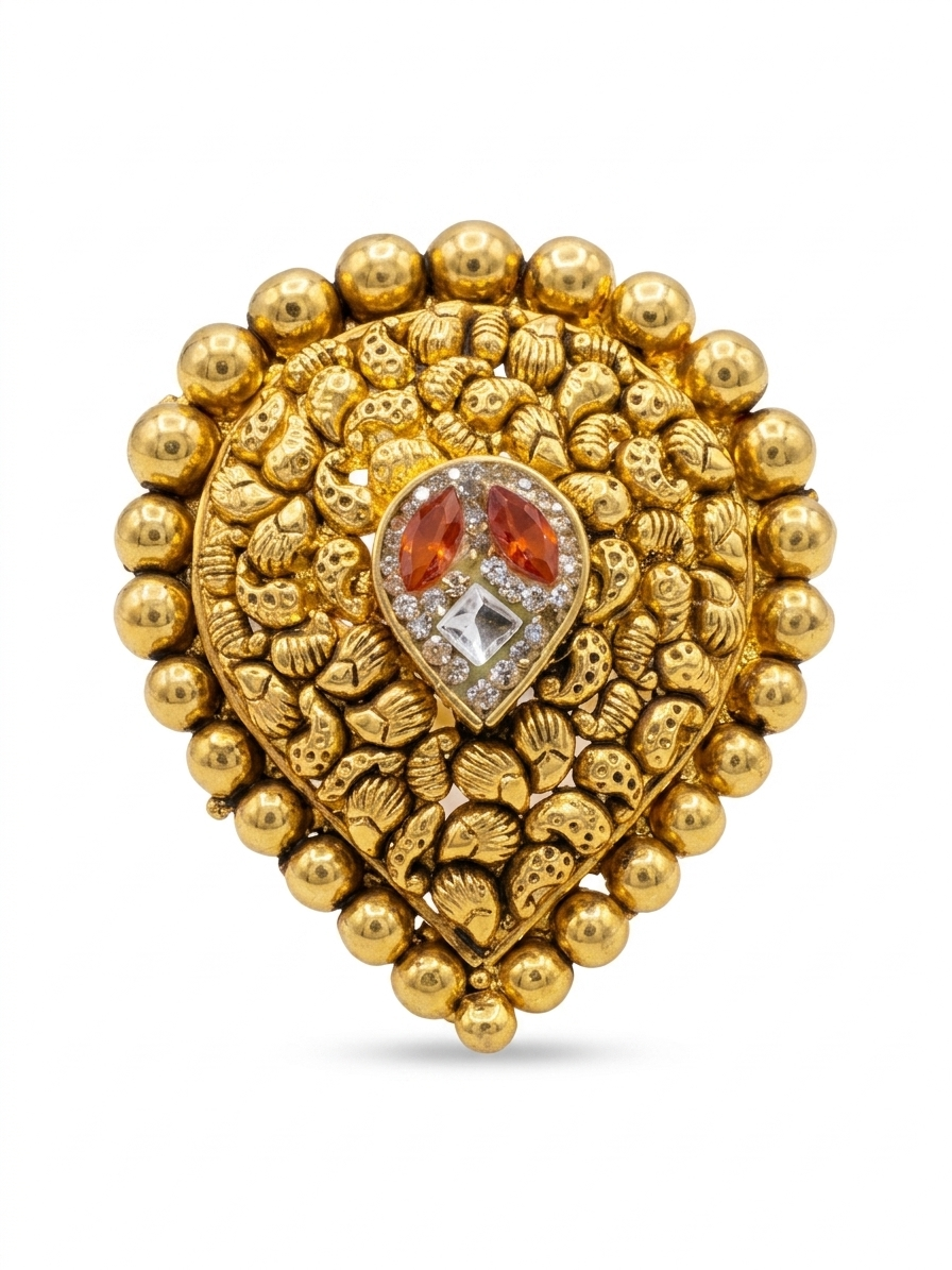 Silver 925 Pear Shaped Orange Kundan Cocktail Ring