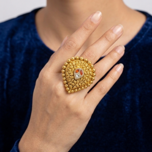 Alternative view of Silver 925 Pear Shaped Orange Kundan Cocktail Ring