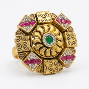Silver 925 Cocktail Square Block Kundan Ring
