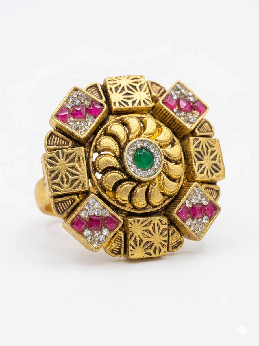 Silver 925 Cocktail Square Block Kundan Ring