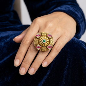 Alternative view of Silver 925 Cocktail Square Block Kundan Ring