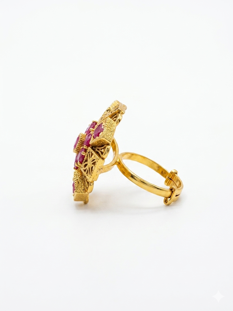 Silver 925 Cocktail Square Block Kundan Ring - Image 3