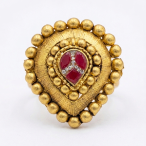 Silver 925 Pear Shaped Red Kundan Cocktail Ring