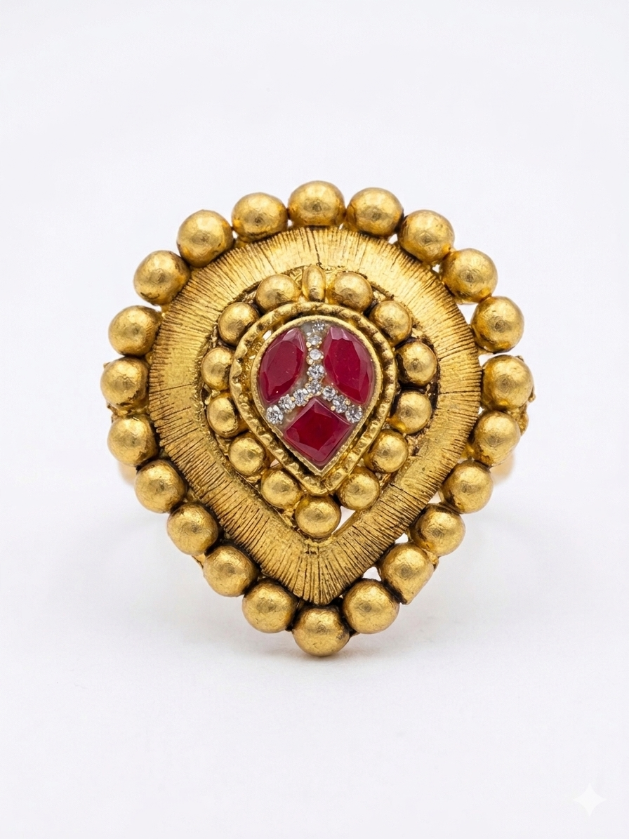 Silver 925 Pear Shaped Red Kundan Cocktail Ring