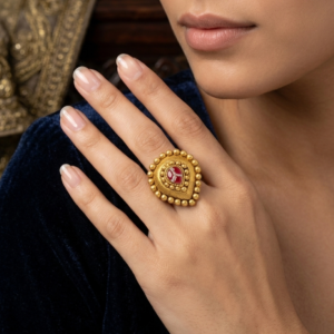 Alternative view of Silver 925 Pear Shaped Red Kundan Cocktail Ring