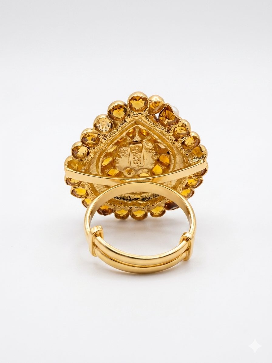 Silver 925 Pear Shaped Red Kundan Cocktail Ring - Image 3