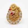 Silver 925 CZ Kundan Leaf Embroidered Cocktail Ring