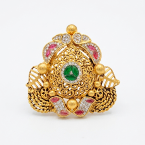 Silver 925 Trigonal Jodha Cocktail Ring With Kundan