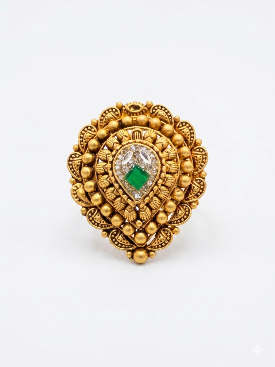 Silver 925 Antique Embroidery Jodha Cocktail Ring