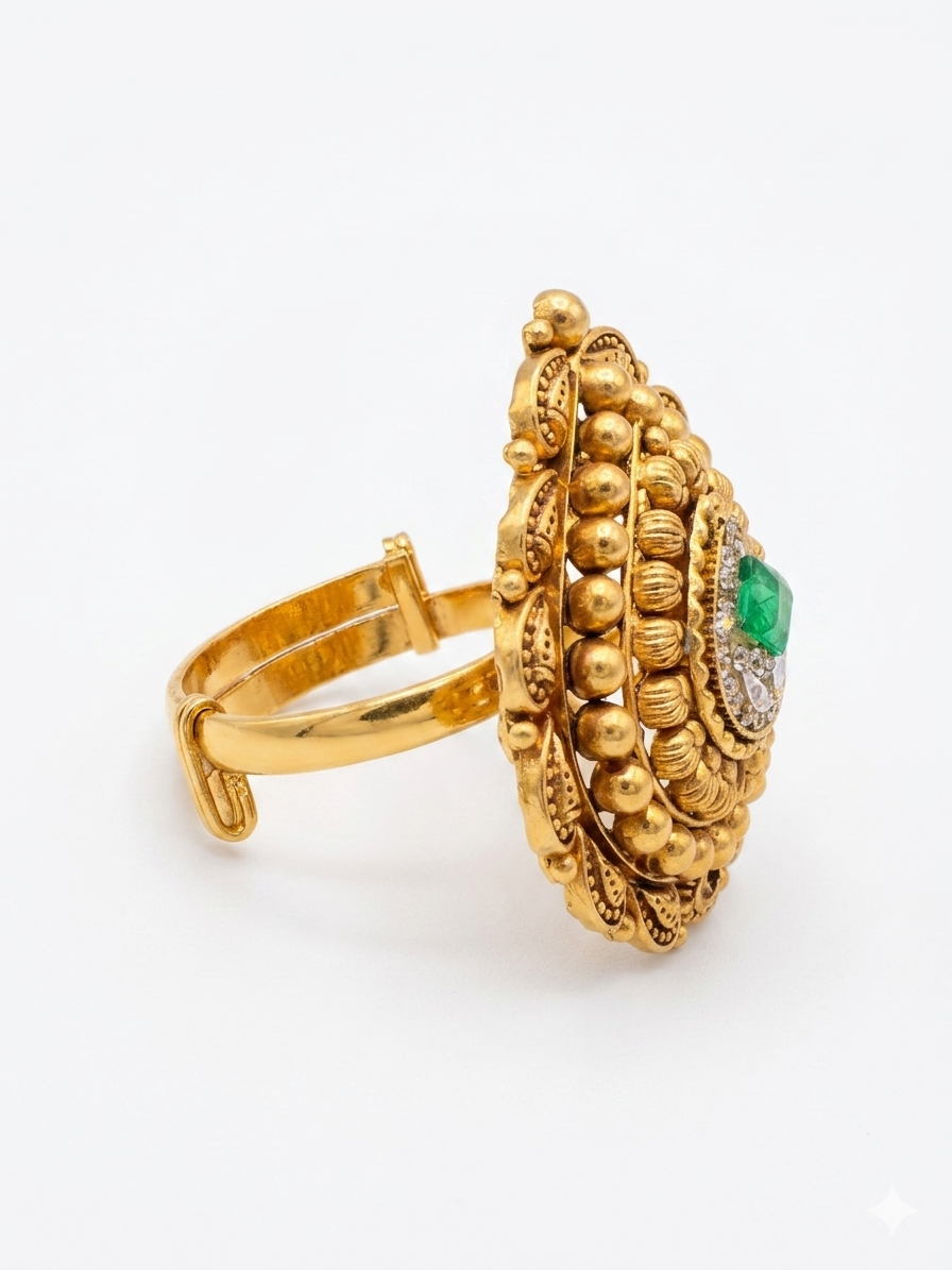 Silver 925 Antique Embroidery Jodha Cocktail Ring - Image 3