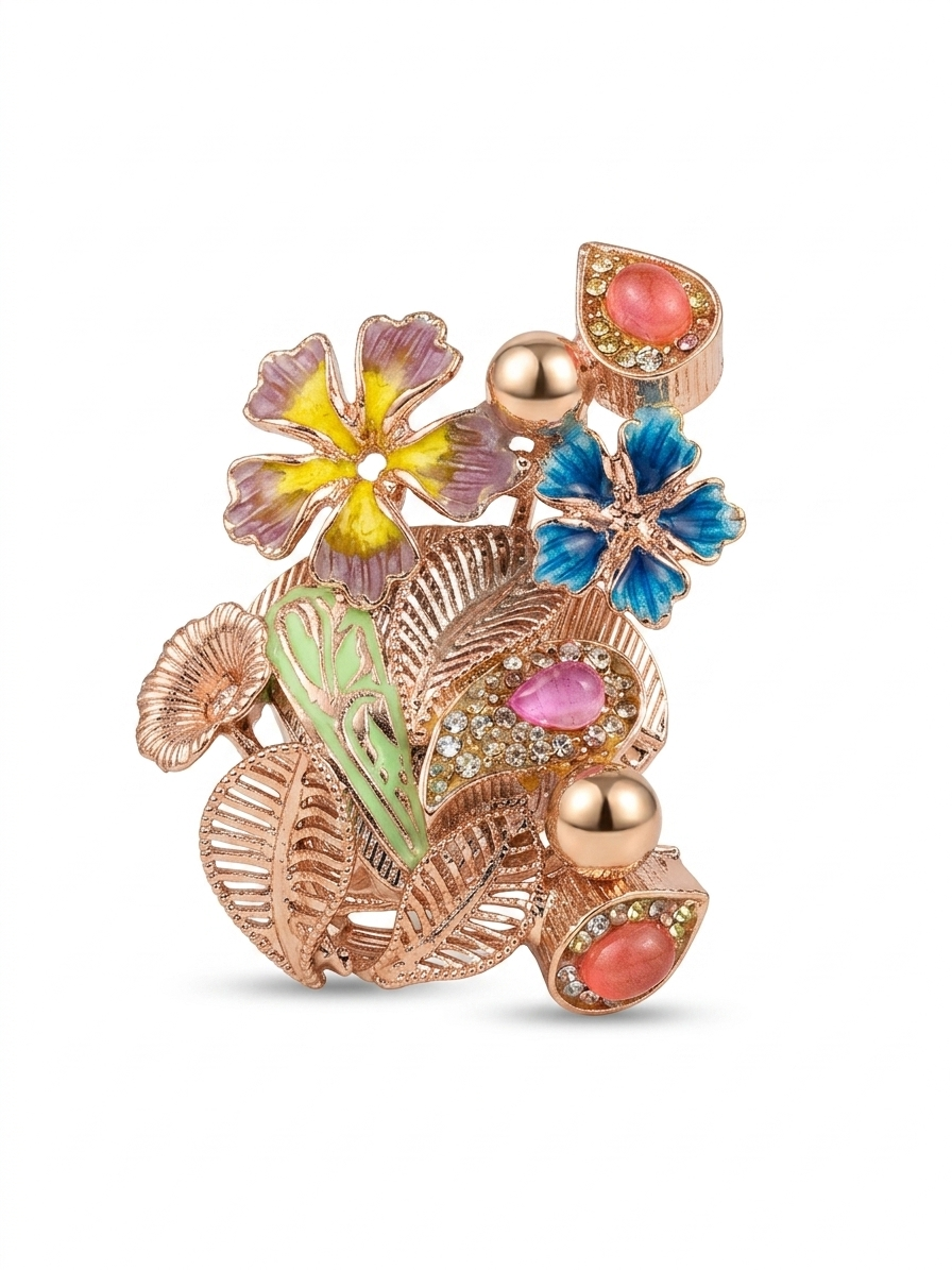Exclusive Floral Cocktail Ring with Enamel & Kundan Work