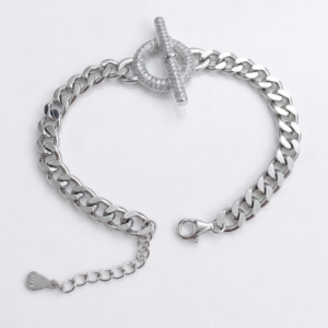 Silver Circle & Bar Hook CUBAN Bracelet