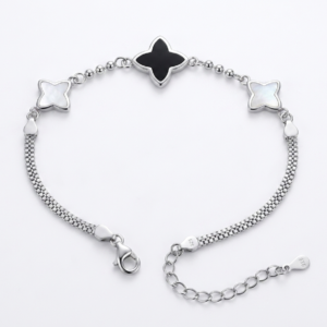 Silver Designer 2-Line B&W M.O.P Bracelet