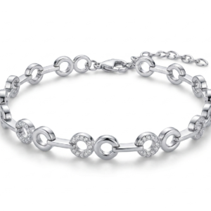 Silver Italian CZ Round Loop & Bar Bracelet
