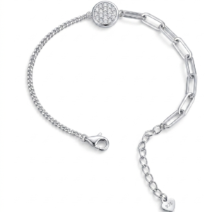 Silver Sleek CZ Circle Italian & Curb Chain Bracelet
