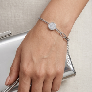 Alternative view of Silver Sleek CZ Circle Italian & Curb Chain Bracelet
