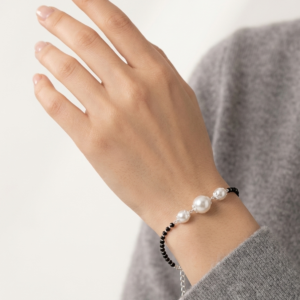 Alternative view of Silver 3 Pearls & Black Crystal Beads Bracelet