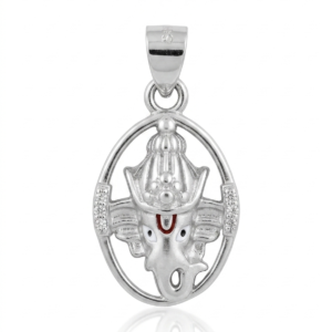 Silver Matte Finish Ganesha Pendant with Cz & Enamel