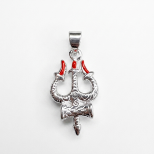 Silver Trishul with Damru 3D Hollow Pendant