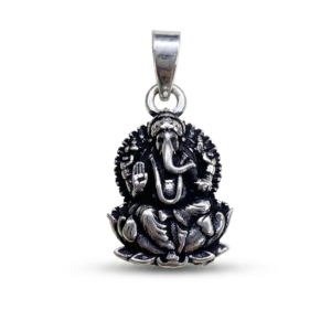 Silver Ganesha with Lotus & Chakra Antique Oxidised Pendant