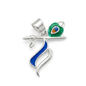 Silver Krishna Divine Flute & Feather 3D Pendant