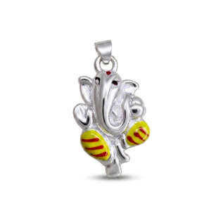 Silver Medium Ganesha 3D Hollow Pendant with Enamel