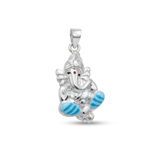Silver Ganesha 3D Pendant With Blue Enamel