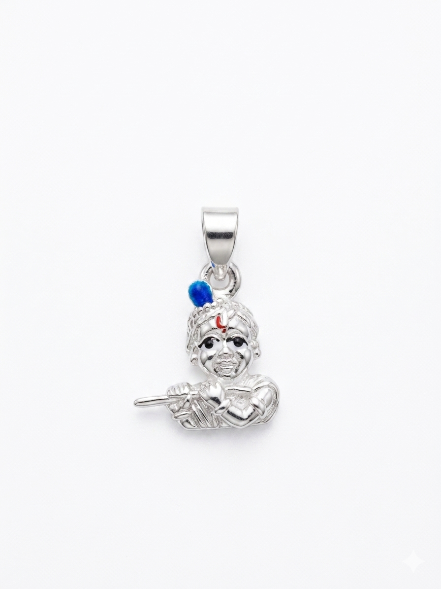 Silver Ladoo Gopal 3D Pendant with Enamel