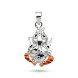 Silver Ganesha Pendant Hollow 3D with Enamel